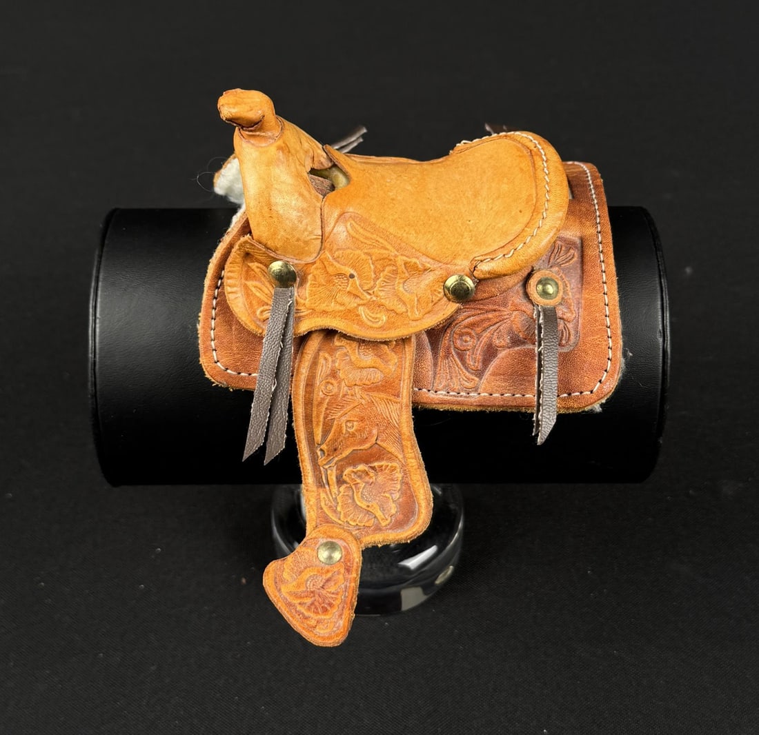 Salesman Sample Tooled Leather Cowboy Saddle (1 of 5)