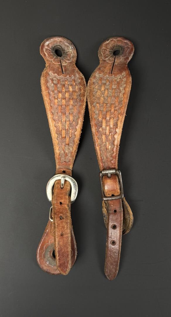 Basket Tooled Leather Cowboy Spur Straps (1 of 6)