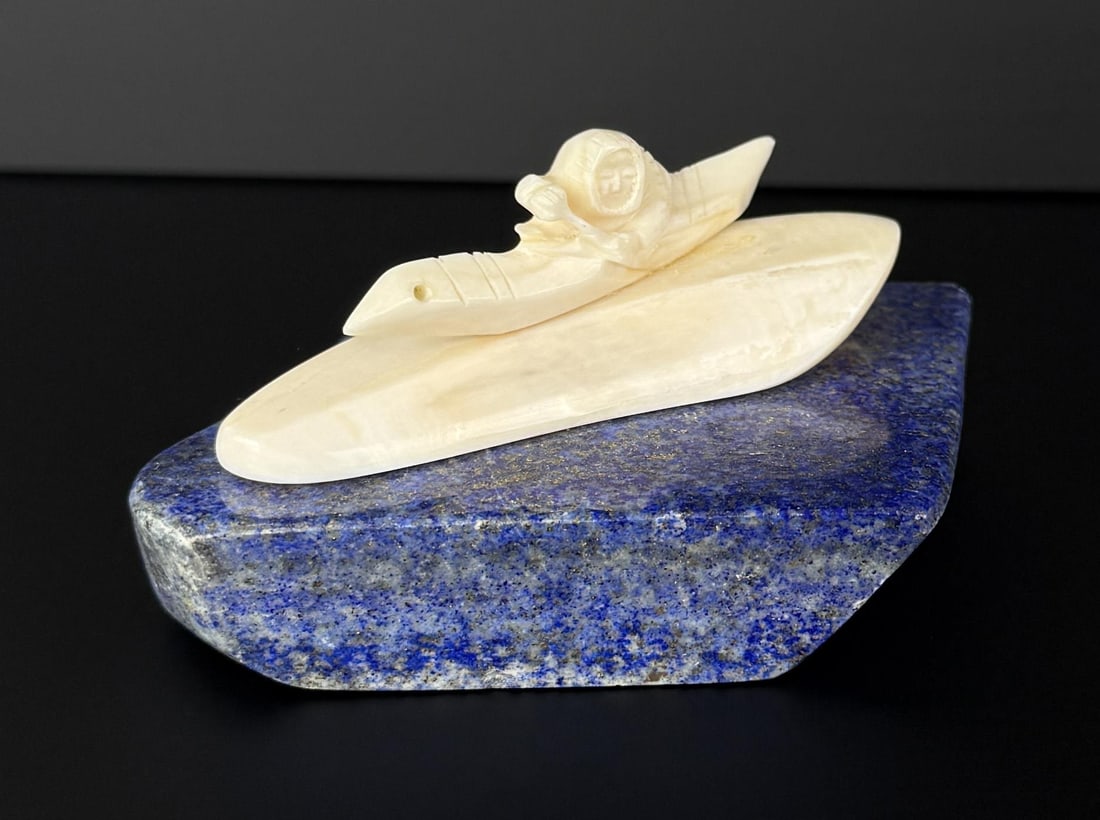 Alaskan Inuit Eskimo Carved Ivory Kayaker (1 of 6)
