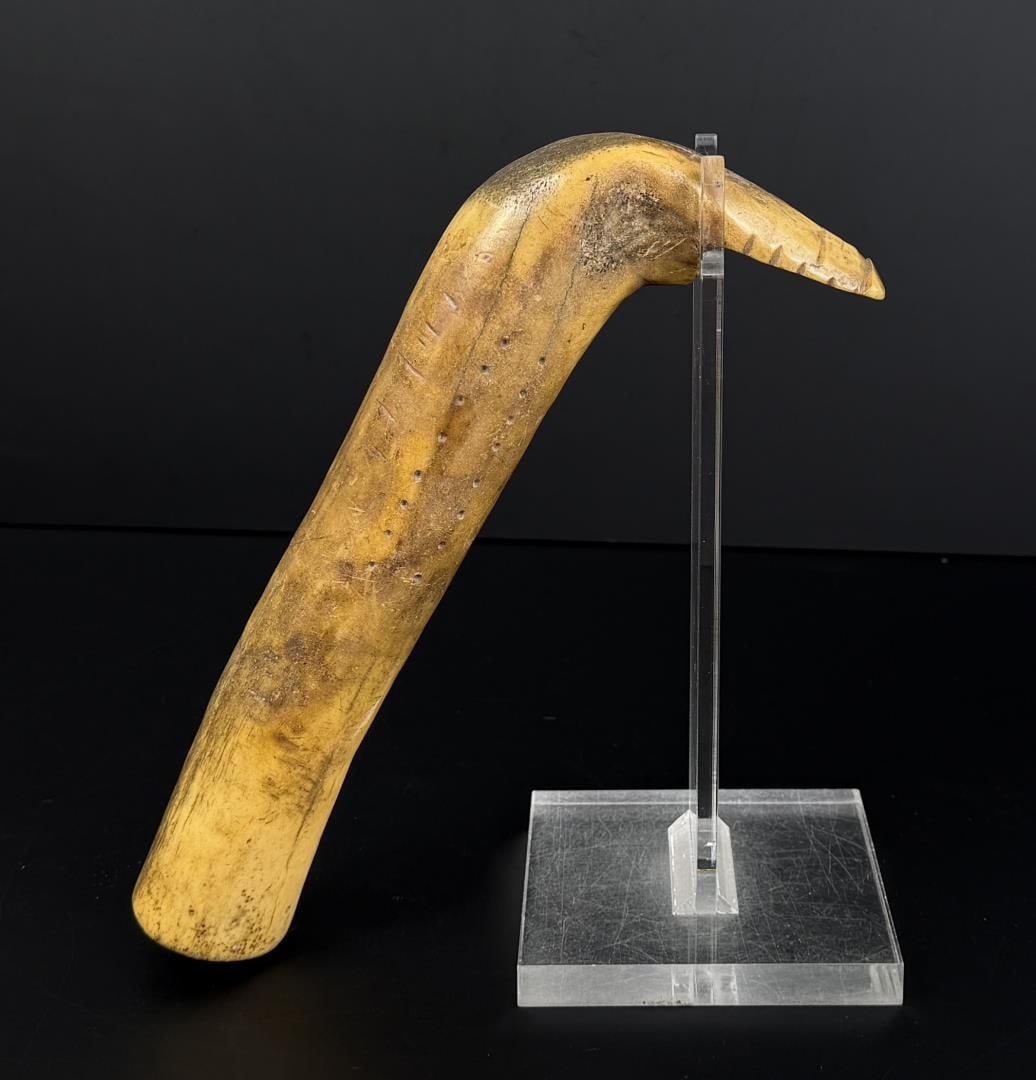 Montana Crow Indian Elk Horn Hide Scraper: Has count tallies as shown. 10 3/8" long. 18th Century.