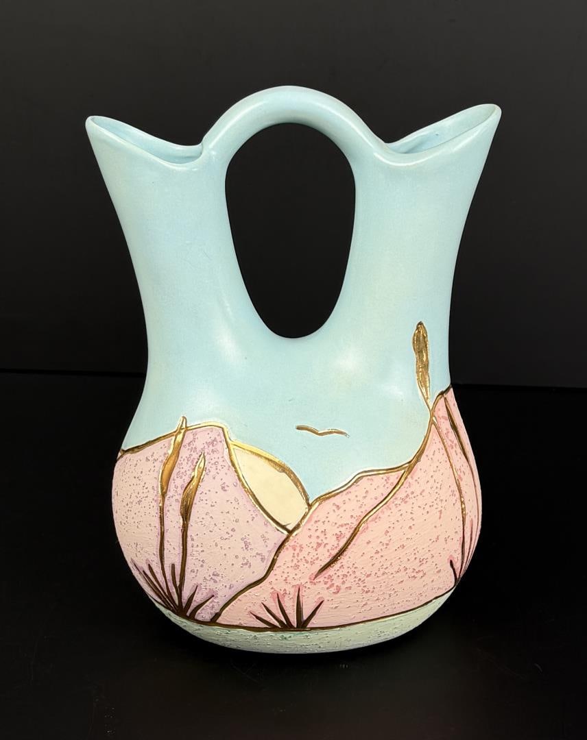 Native American Indian Wedding Vase: 7 7/8" by 5 1/2" by 5"