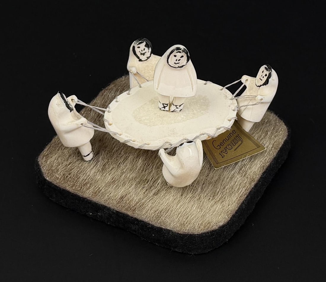 Payenne Diomede Alaska Inuit Eskimo Ivory Carving: 4 1/2" by 4 1/8" by 2 3/4". Native made prior to 1972. This item cannot be shipped to Oregon, California, Hawaii, New York, New Jersey, Internationally, or any other state that prohibits.