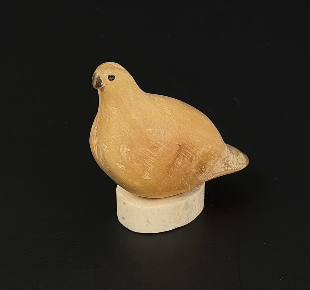 Alaskan Inuit Eskimo Carved Horn Ptarmigan: Signed as shown. 1 3/4" diameter, 1" tall.