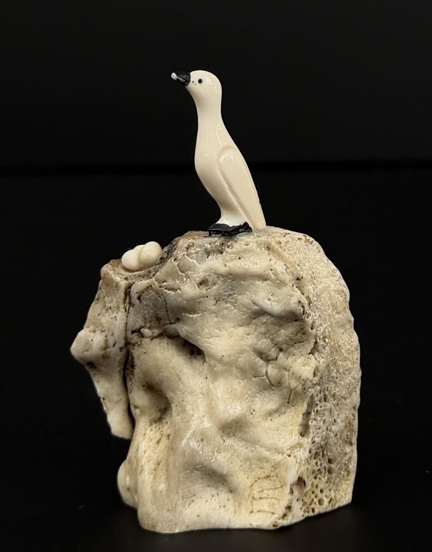 Alaskan Inuit Eskimo Seabird Carving: 2 7/8" by 1 3/4" by 1 1/2". Native made prior to 1972. This item cannot be shipped to Oregon, California, Hawaii, New York, New Jersey, Internationally, or any other state that prohibits.