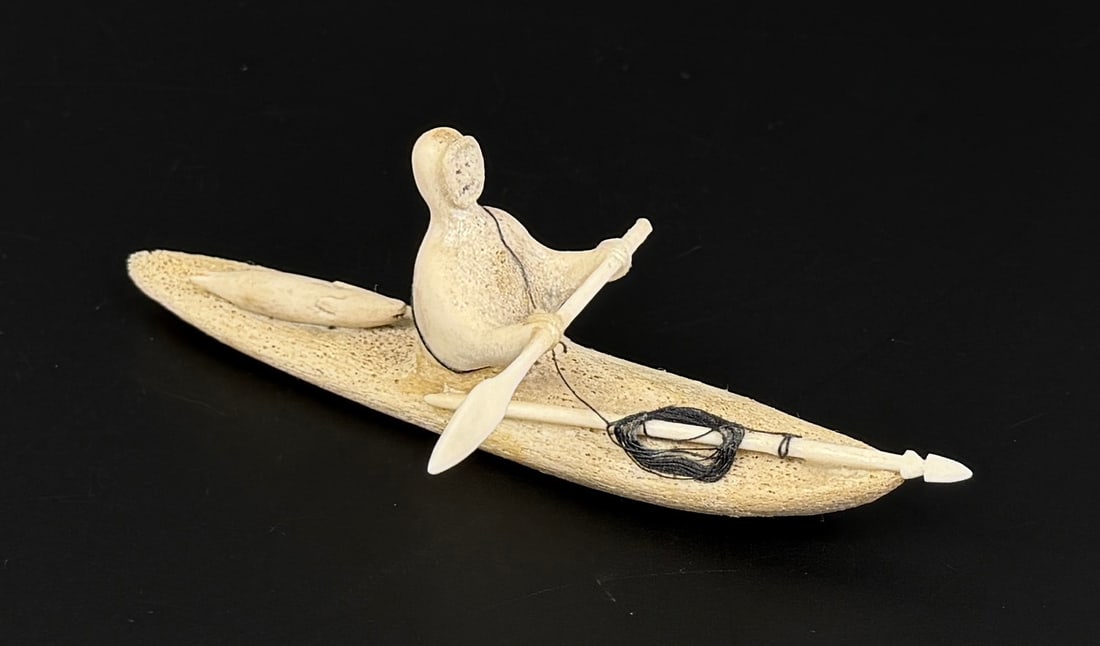 Alaskan Inuit Eskimo Carved Bone Kayaker (1 of 4)