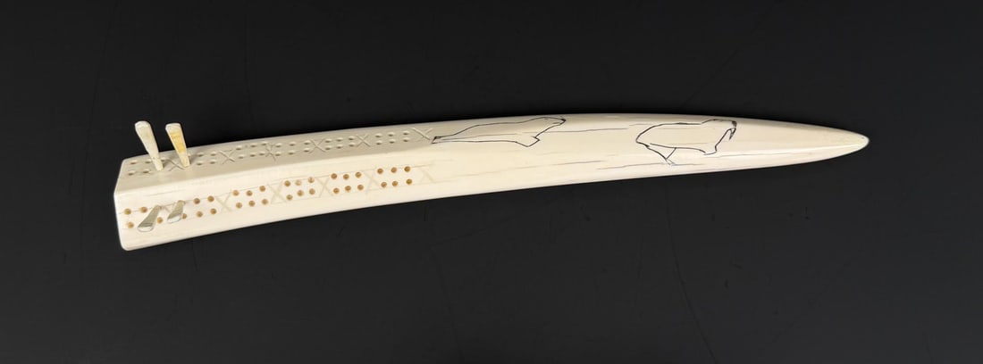 Alaskan Inuit Eskimo Walrus Ivory Cribbage Board (1 of 4)