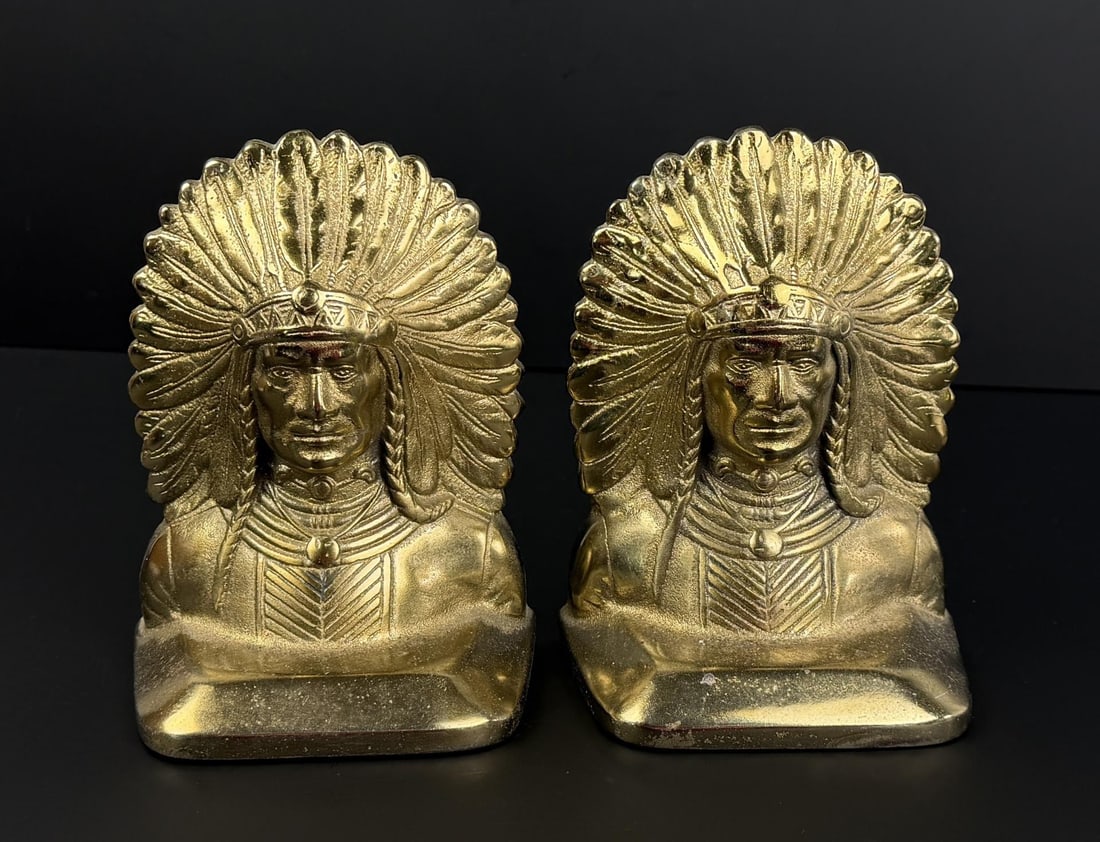 Cast Iron Indian Chief Bookends (1 of 4)