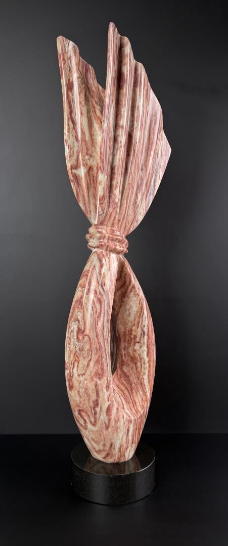 Cliff Fragua Alabaster Freeform Carving: Title is Freeform. 30 1/2" by 7" by 6". Cliff Fragua. Born 1955. Known for: Sculptor-Indian figure. Native Pueblo sculptor, Cliff Fragua, has learned the secret of the stone through his cultural and