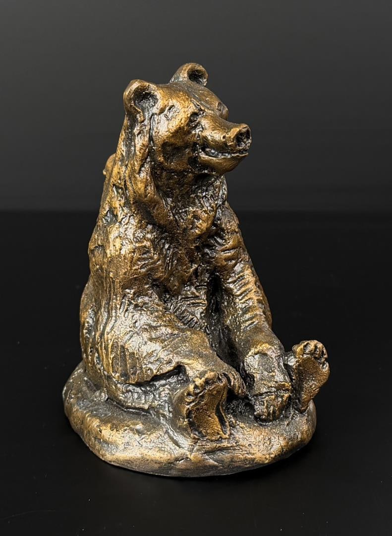 Charles M Russell Montana Sitting Bear Bronze: Title is Sitting Bear. 4 3/8" by 3 1/4" by 3 1/8". Number 28/30. Charles Marion Russell (1864 - 1926) was active/lived in Montana, California, Missouri. Charles Russell is known for Indian-frontier
