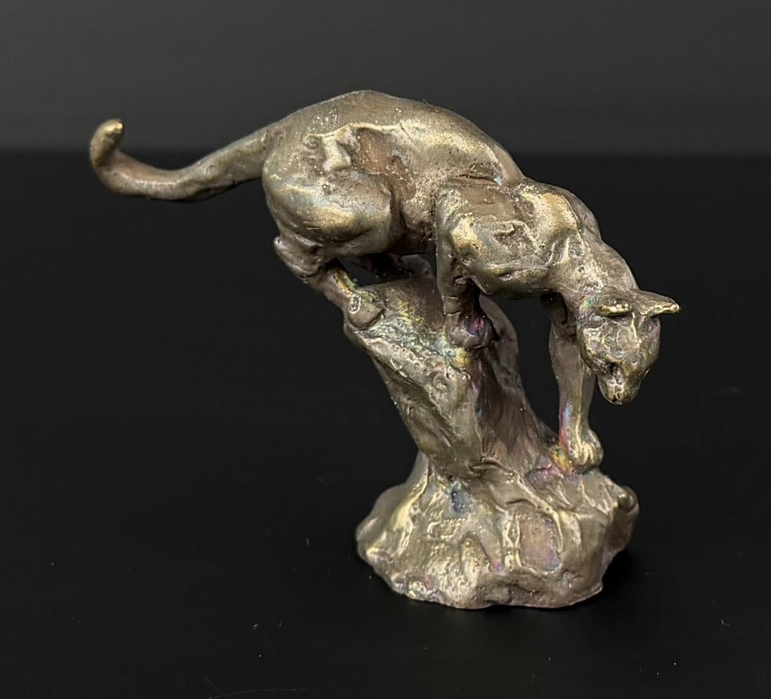 Philip R Goodwin Mountain Lion Bronze: 3 1/2" tall, 2 1/2" long, 1 1/4" wide. Philip Russell Goodwin (1881 - 1935) was active/lived in New York, Connecticut. Philip Goodwin is known for Animal, field-stream illustration. Known for his