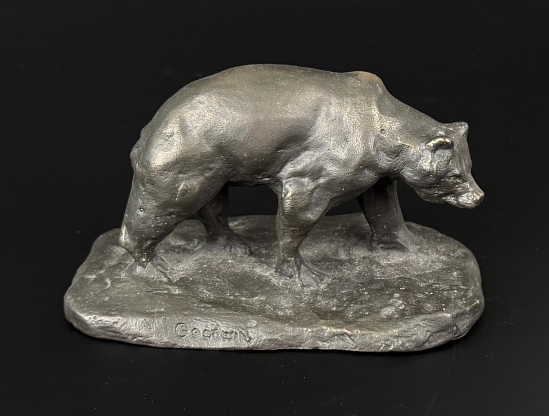 Philip R Goodwin Walking Bear Bronze: 4" by 2 3/8" by 2 1/4" Philip Russell Goodwin (1881 - 1935) was active/lived in New York, Connecticut. Philip Goodwin is known for Animal, field-stream illustration. Known for his illustrations of