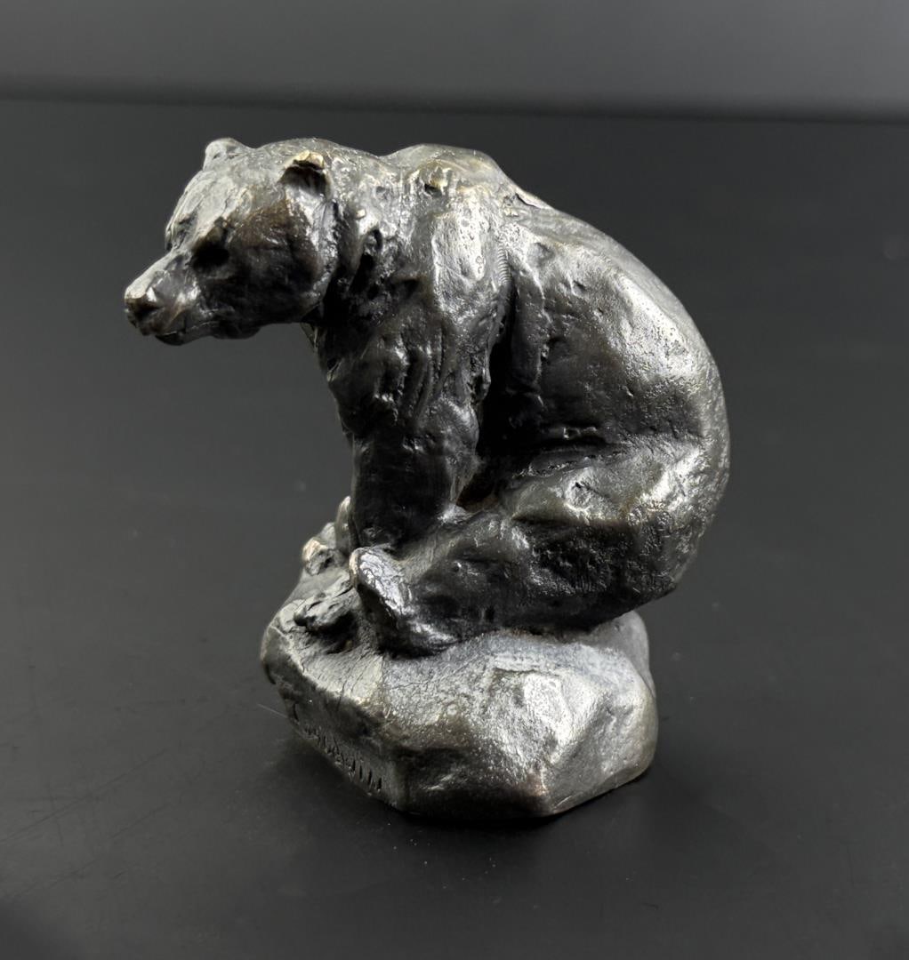 Philip R Goodwin Seated Bear Bronze: Title is Seated Bear. 2 3/8" by 2" by 1 3/4". Philip Russell Goodwin (1881 - 1935) was active/lived in New York, Connecticut. Philip Goodwin is known for Animal, field-stream illustration. Known for