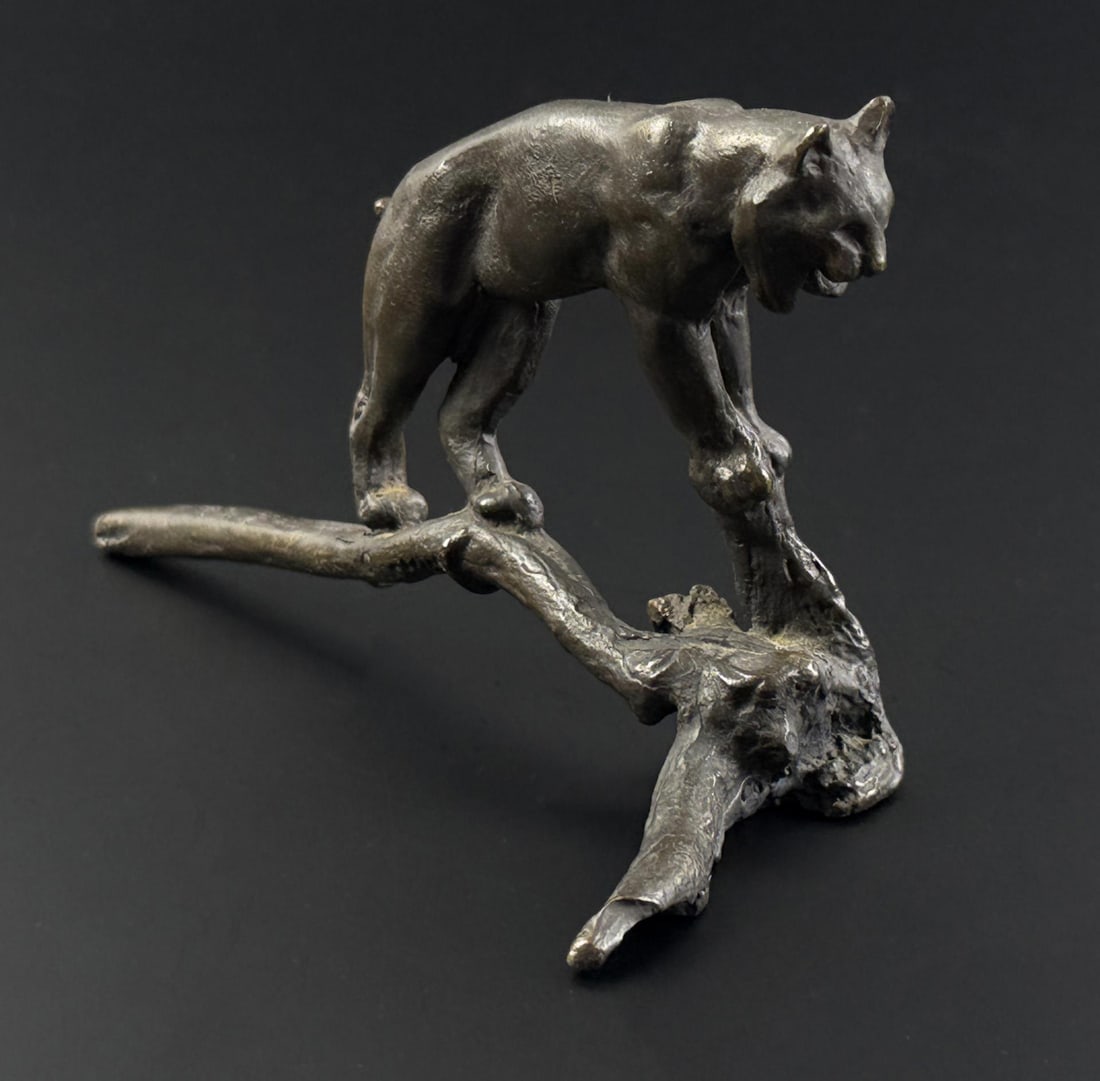 Philip R Goodwin Bobcat Bronze: Title is Bobcat. 5 1/2" by 3 1/8" by 2 1/8" Philip Russell Goodwin (1881 - 1935) was active/lived in New York, Connecticut. Philip Goodwin is known for Animal, field-stream illustration. Known for