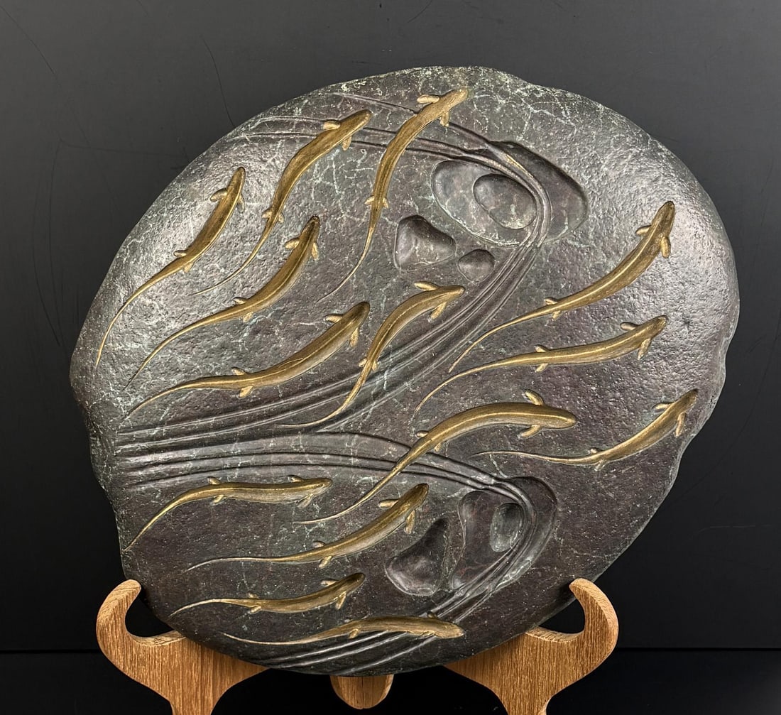 Steve Kestrel Brookstone Bronze Plaque: Title is Brookstone. 14" by 12 1/4" by 1 1/4". 4/15. Steve carved the original granite stone in 1991 & a mold was made of it to produce the bronze edition. Steve Kestrel (Born 1947) is active/lives in