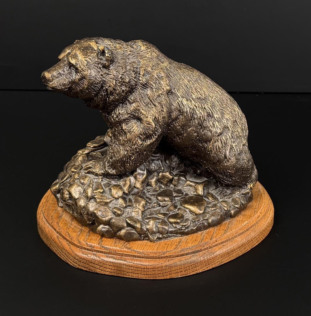 Grizzly Bear Resin Sculpture: Not signed. 7 5/8" diameter, 6 1/2" tall.