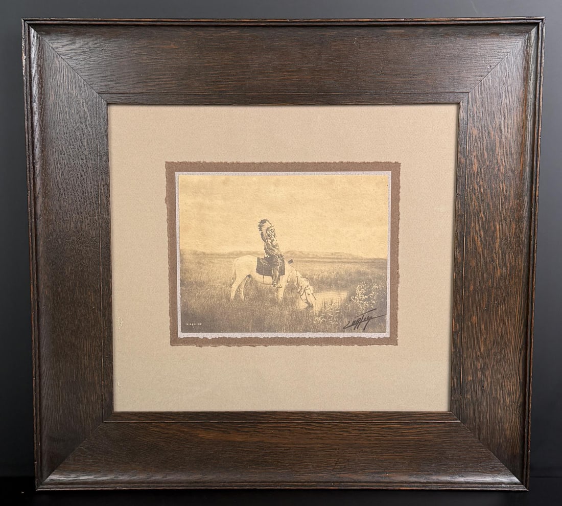 Edward Curtis Oasis in the Badlands Photo: 18 7/8" by 17 1/4" framed. Platinum Print Photo. Signed by Curtis as shown.
