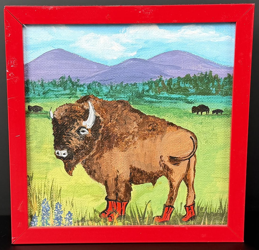Buffalo in Red Boots Oil Painting (1 of 4)