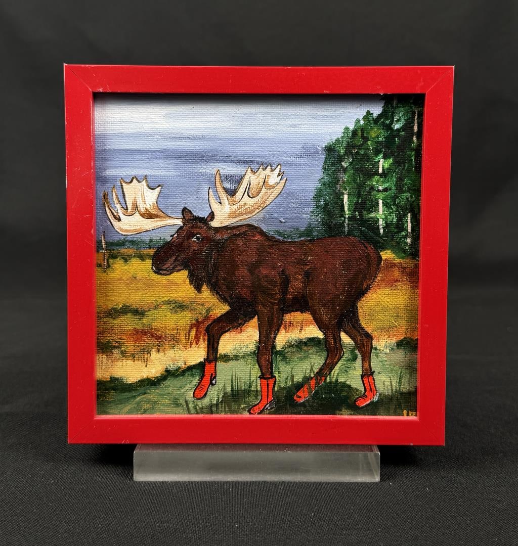 Moose in Red Boots Oil Painting (1 of 4)