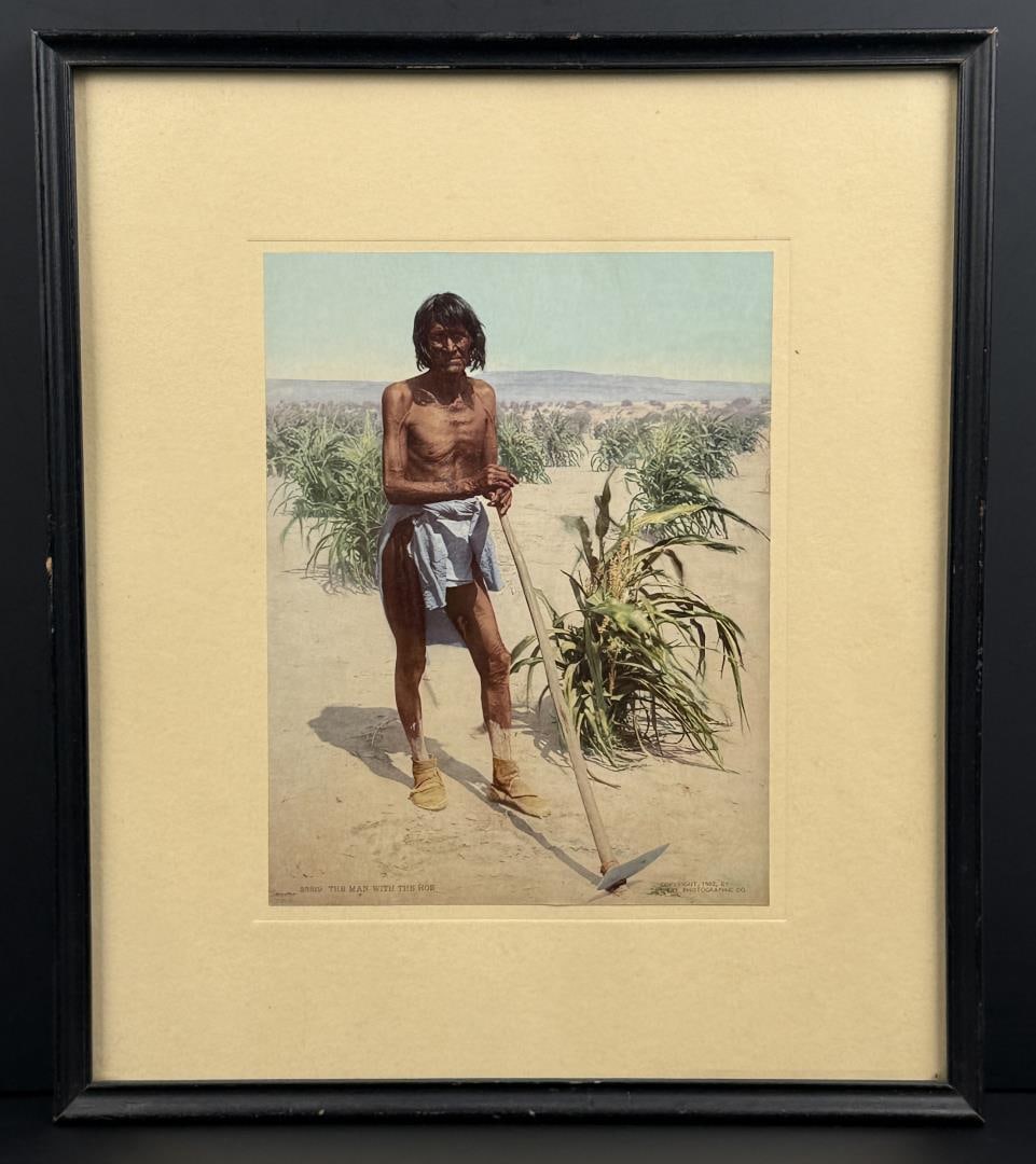 William Henry Jackson The Man with the Hoe: 13" by 15" framed. Photochrome print by William Henry Jackson, printed by the Detroit Photographic Company.