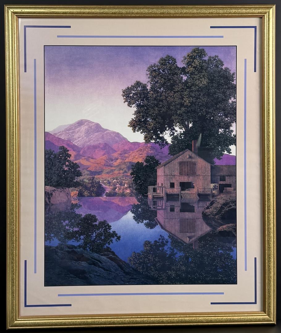 The Mill Pond Maxfield Parrish Print: 1945. 26" by 31" framed.