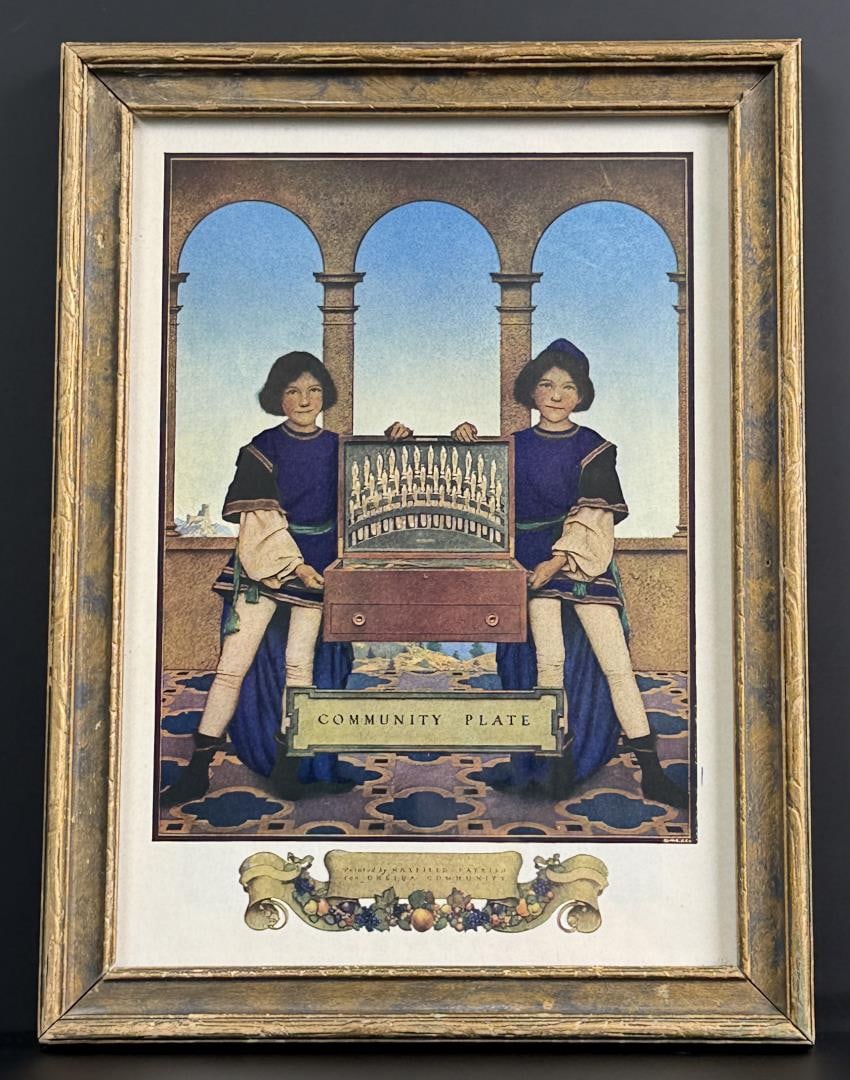 Oneida Community Plate Maxfield Parrish Print: 1918 Century Magazine. 7 3/4" by 10 1/4" framed.