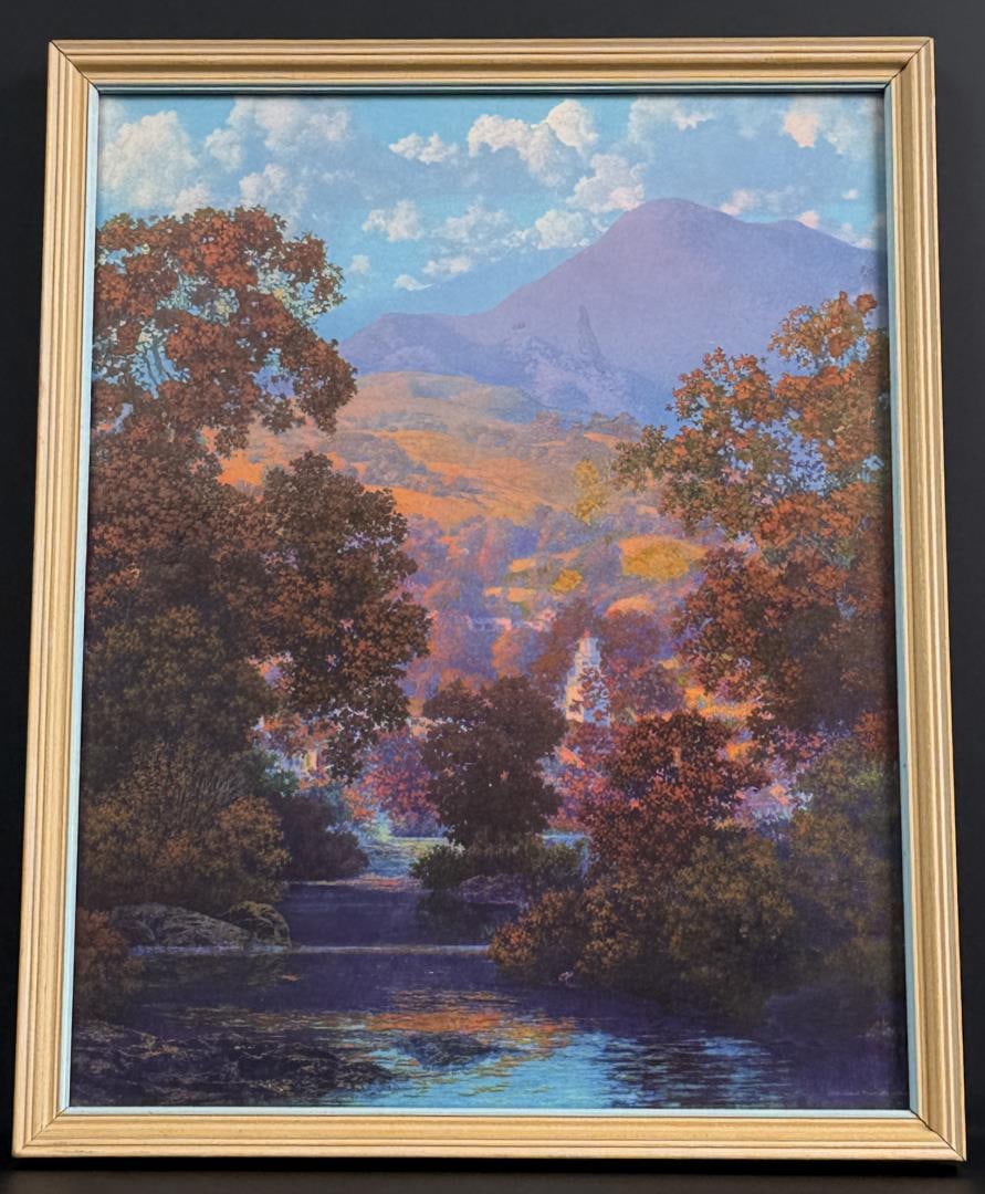 Sunlit Valley Maxfield Parrish Print: 9 1/2" by 11 5/8" framed.