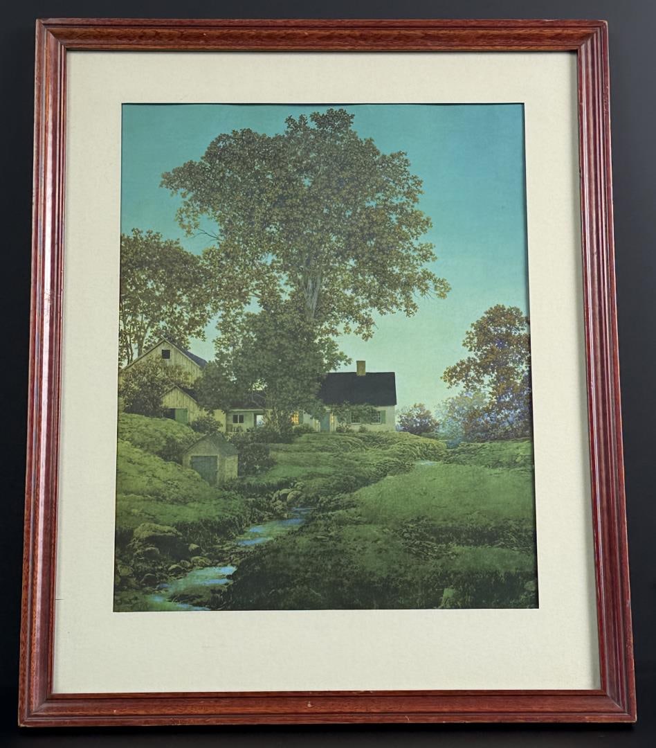 Evening Maxfield Parrish Print: 1947 Brown & Bigelow. 14" by 17" framed.