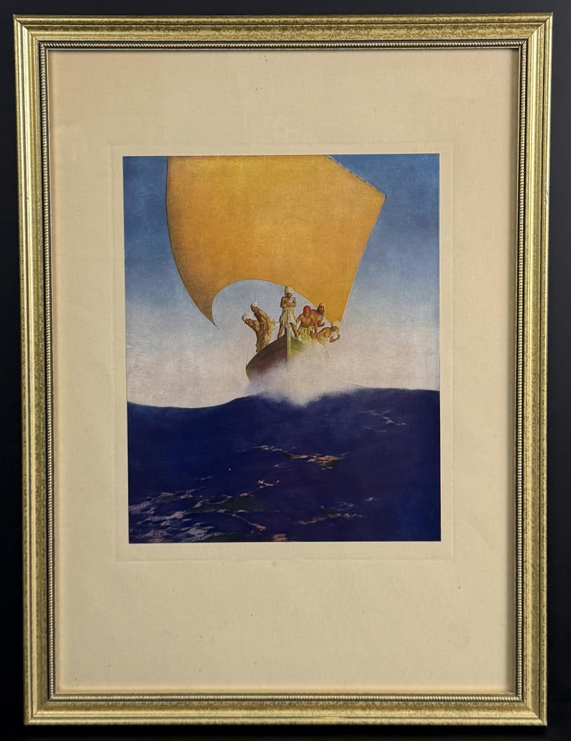 Prince Codadad Maxfield Parrish Print: P.F. Collier. 15" by 20 1/4" framed.