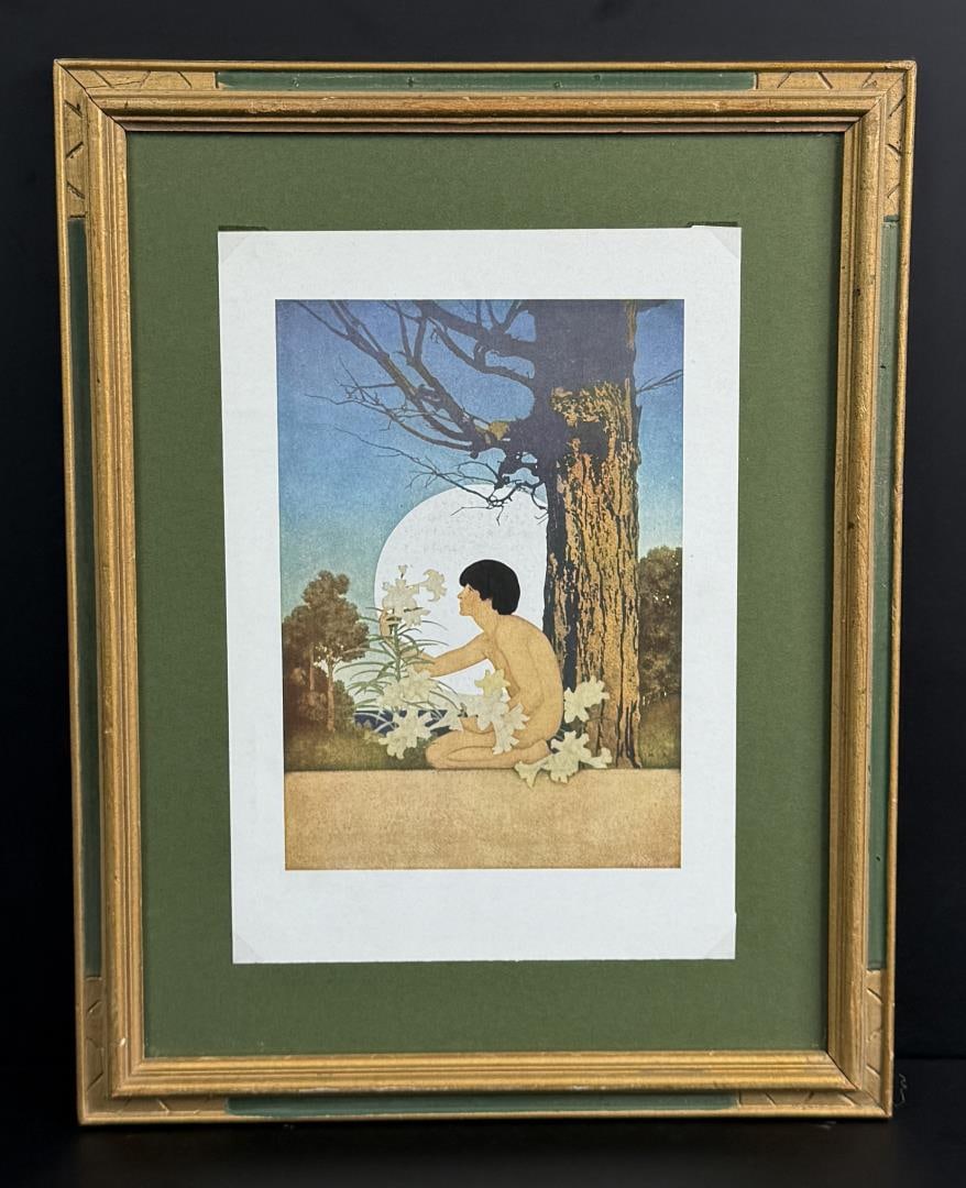 Easter Maxfield Parrish Print: 10 1/4" by 13 1/4" framed.