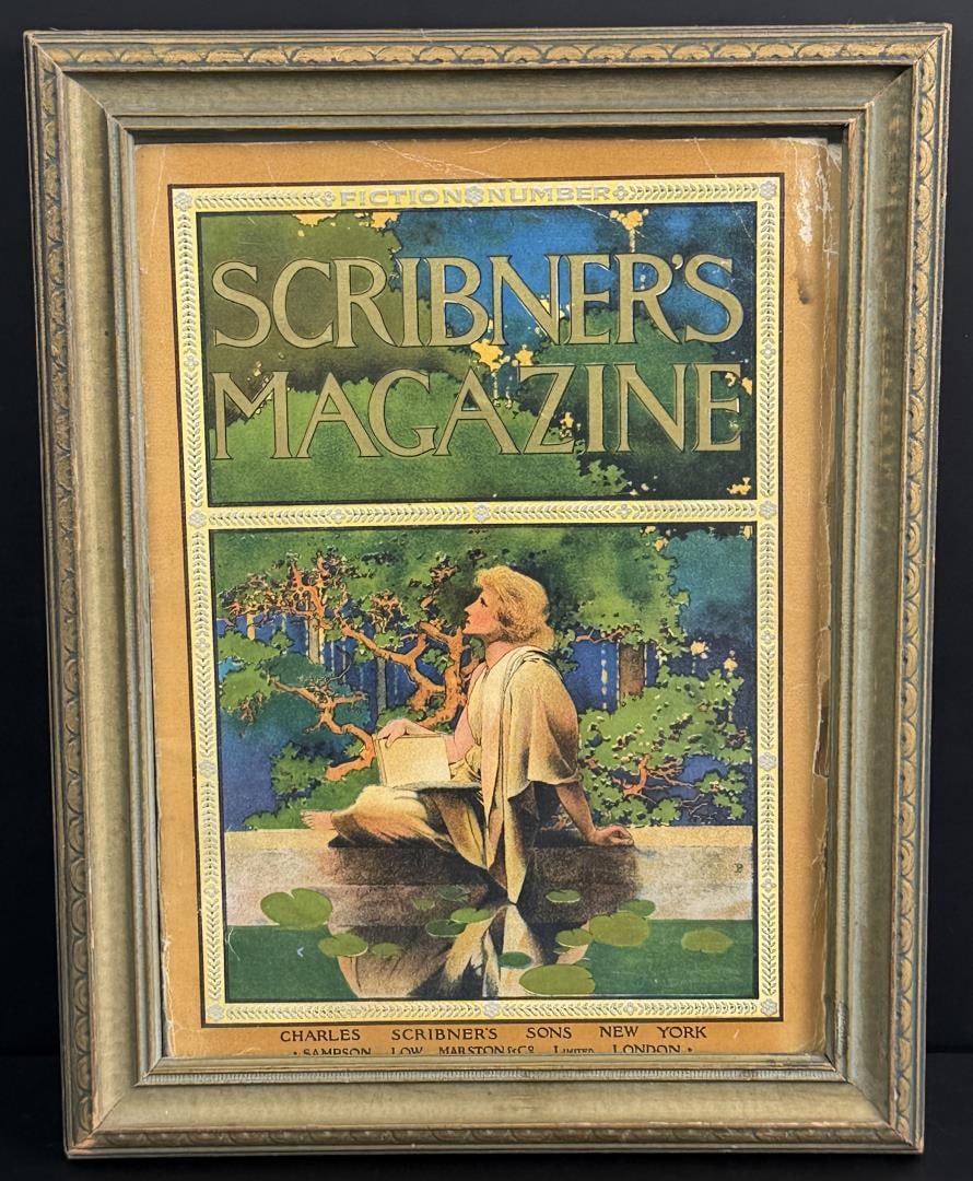 Scribners Magazine Cover Maxfield Parrish Print: 9" by 11 1/2" framed.