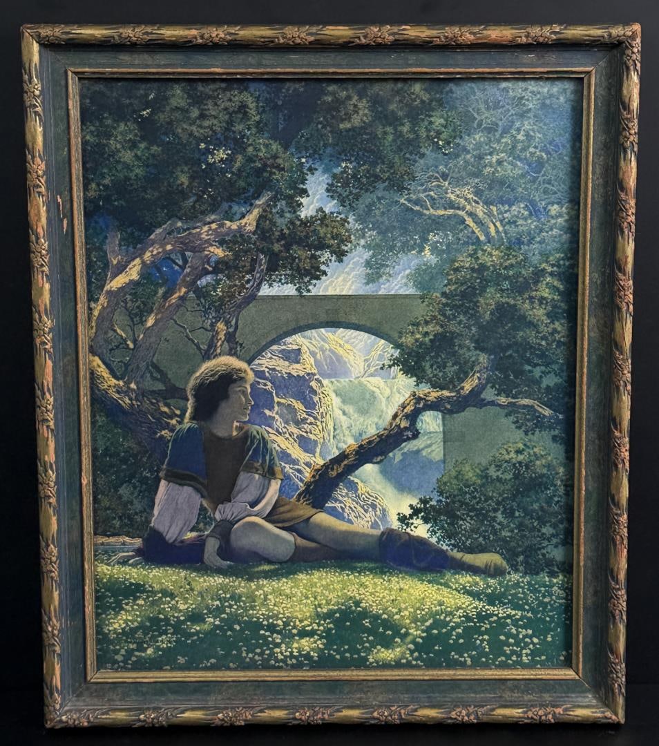 The Prince Maxfield Parrish Print: The House of Art. 11 3/8" by 13 5/8" framed.