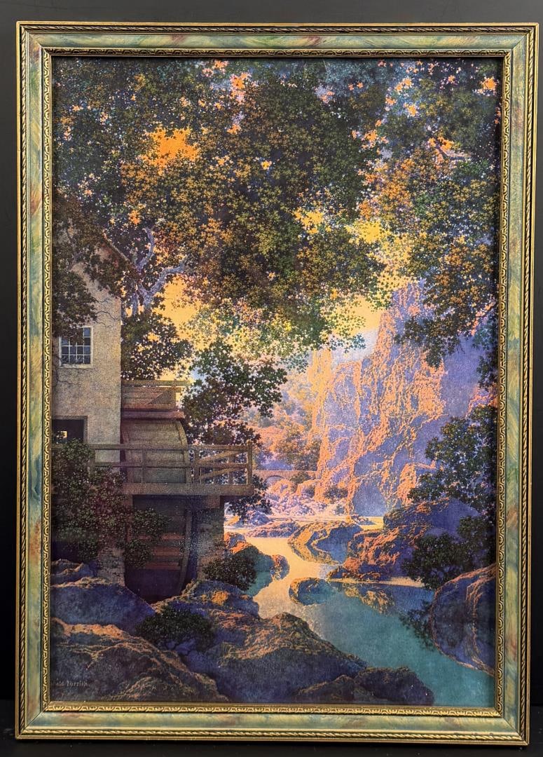 The Old Glen Mill Maxfield Parrish Print: 12 1/4" by 17" framed.