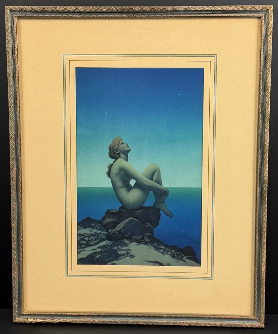 Stars Maxfield Parrish Print: 11 5/8" by 14 3/4" framed.