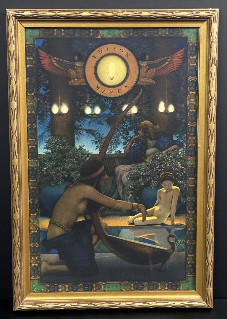 Light of Egyptian Nights Maxfield Parrish Print: Edison Mazda. 8 1/2" by 12 1/2" framed.