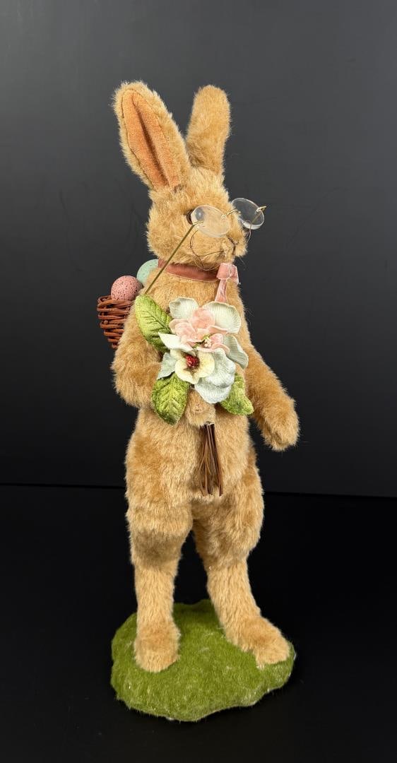 Bethany Lowe Velveteen Easter Bunny: 15 5/8" by 6" by 5 1/4".