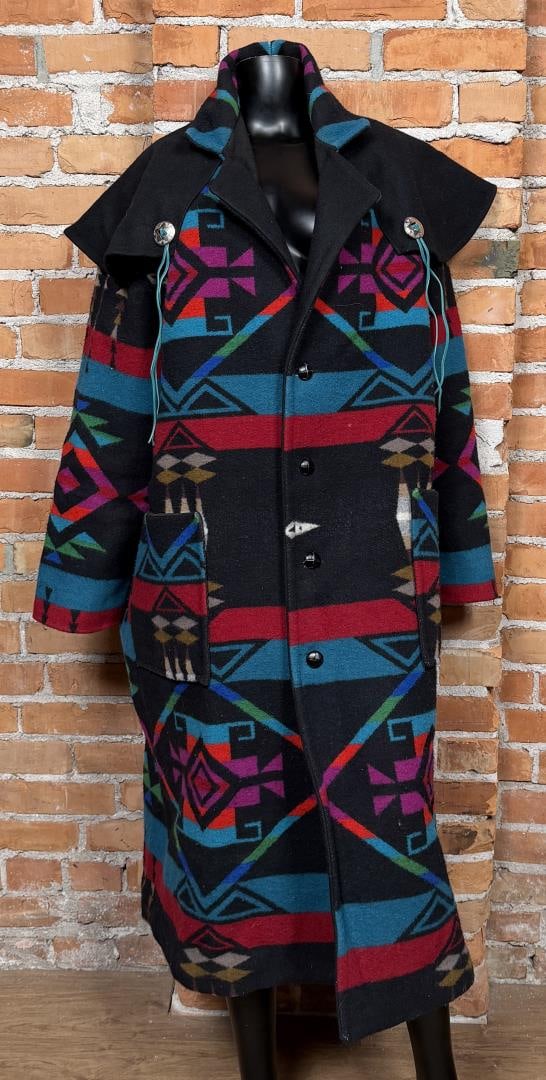 Pendleton Blanket Duster Trench Coat: 26 1/2" armpit to armpit, 46 1/2" long.