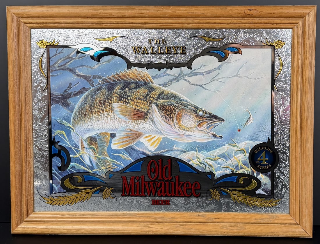 The Walleye Old Milwaukee Beer Mirror: 15 5/8" by 20 5/8"