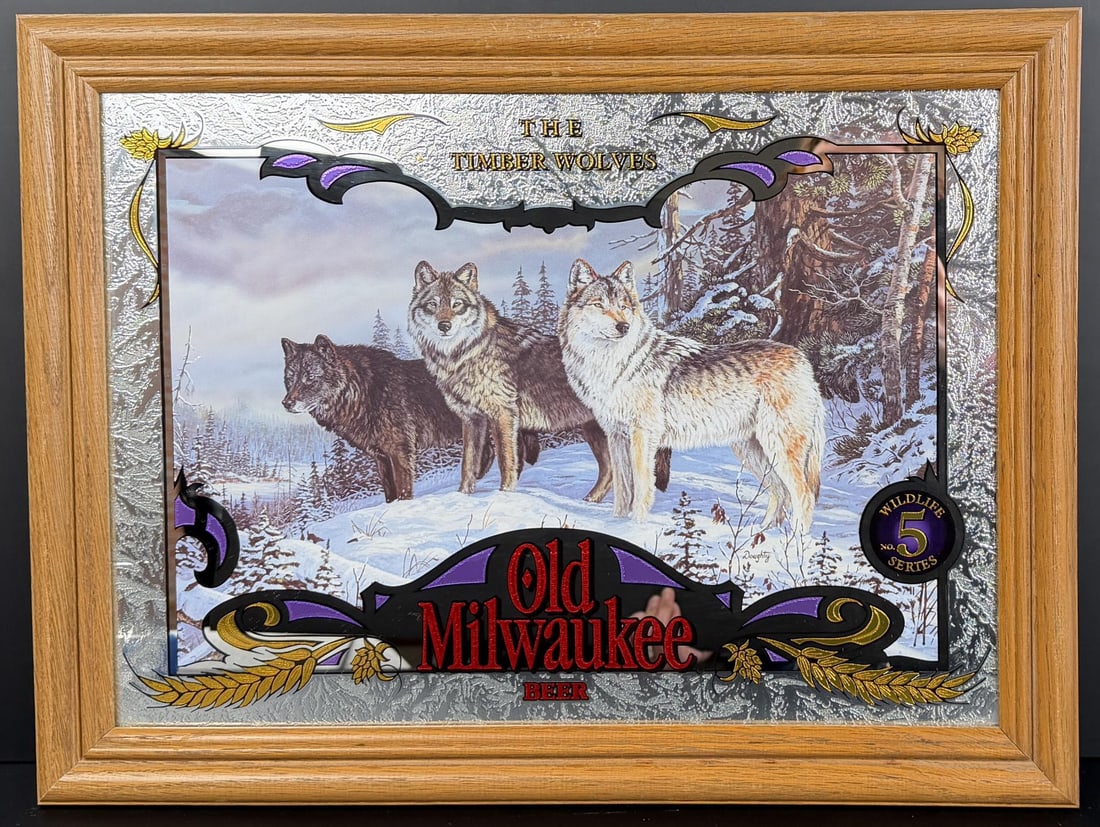 The Timber Wolves Old Milwaukee Beer Mirror: 15 1/2" by 20 1/2"