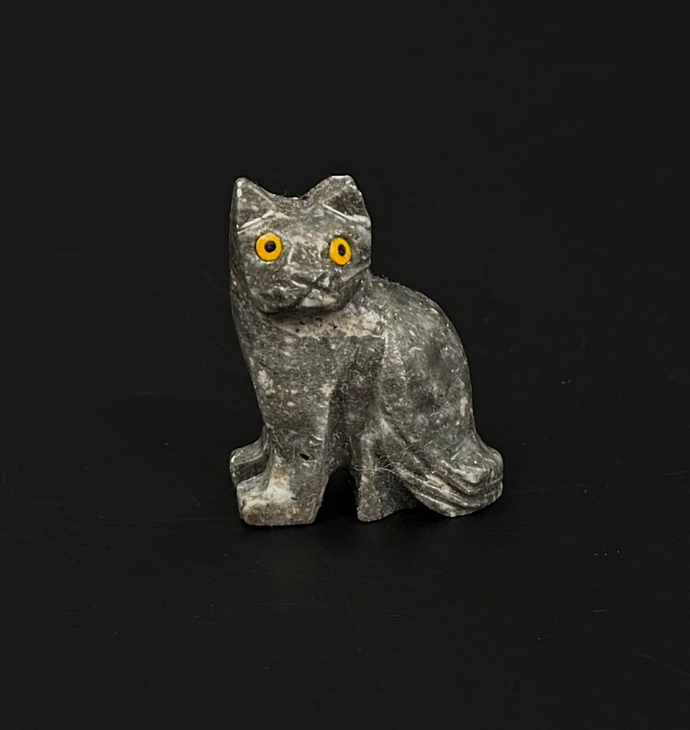 Carved Stone Cat Fetish: 1 1/4" by 1" by 1/2"