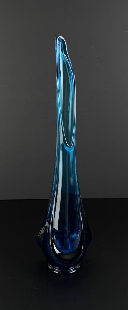 Viking Glass Bluenique Blue Swung Vase: 18 1/4" tall.