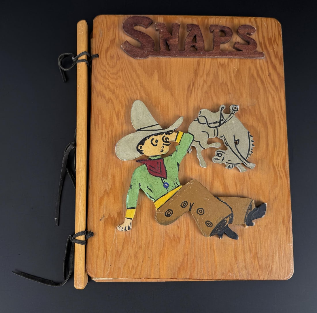 1950s Folk Art Cowboy Wood Photo Album (1 of 8)