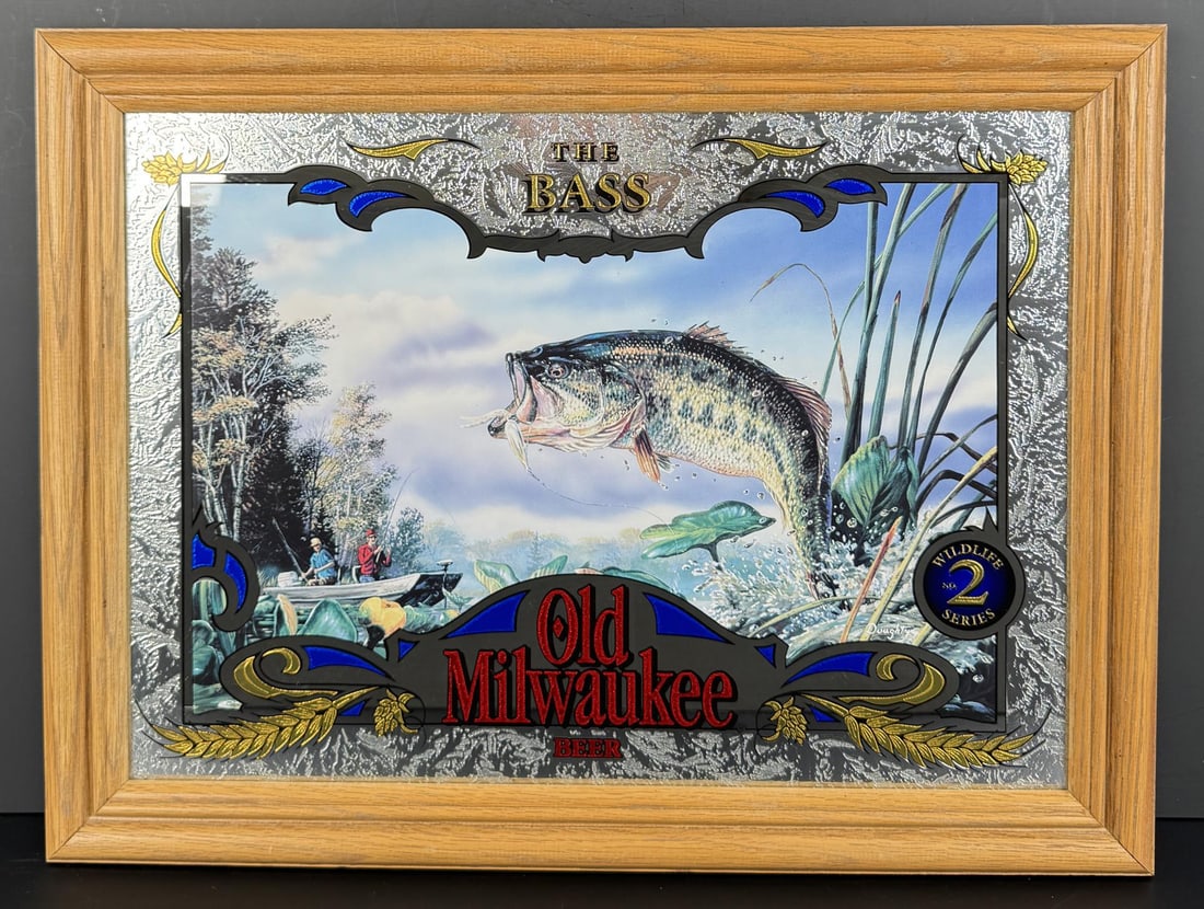 The Bass Old Milwaukee Beer Mirror: 20 1/2" by 15 1/2".
