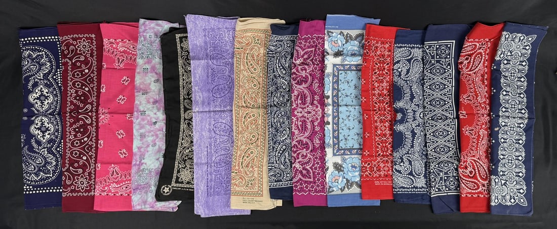 Collection of Cowboy Handkerchiefs Bandanas: 15 total.