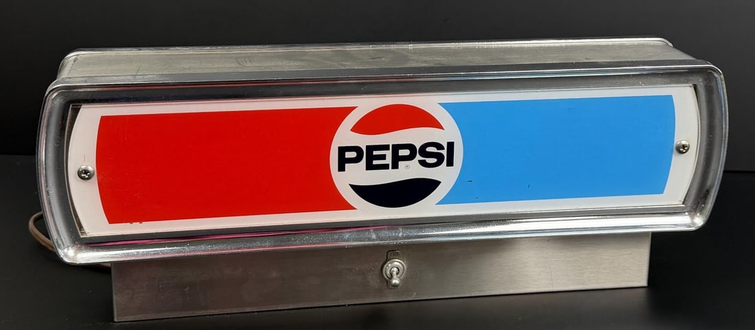 Lighted Pepsi Soda Register Top Counter Sign: Cord is cut. 16 1/2" long.