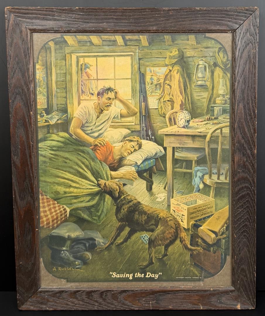 Western Cartridge Super X Saving the Day Sign: Sign or Poster. 13 1/2" by 15 1/2" framed.