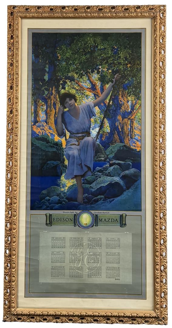 Edison Mazda Dream Light Maxfield Parrish Calendar: 21 1/2" by 41 1/2" framed.