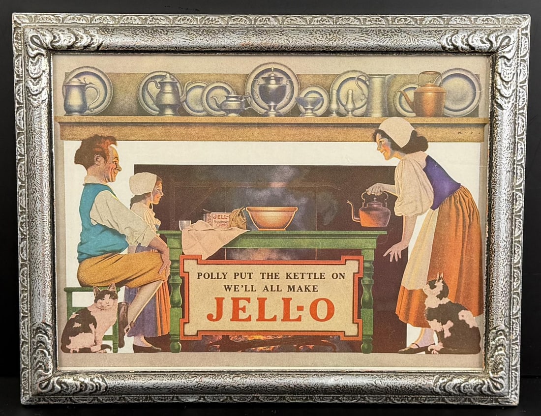 Polly Put the Kettle On Maxfield Parrish Print: For Jello, 1923. 10 3/4" by 13 3/4" framed.