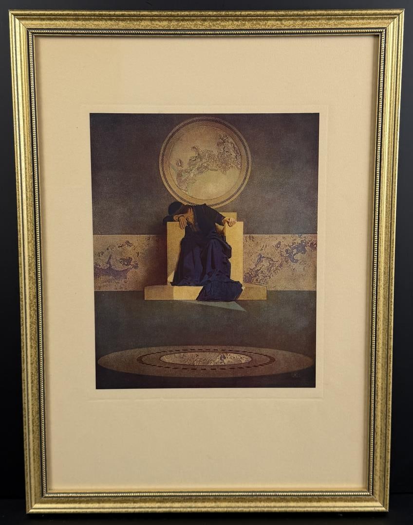 Maxfield Parrish Print King of Black Isles: 15" by 20 1/4" framed.