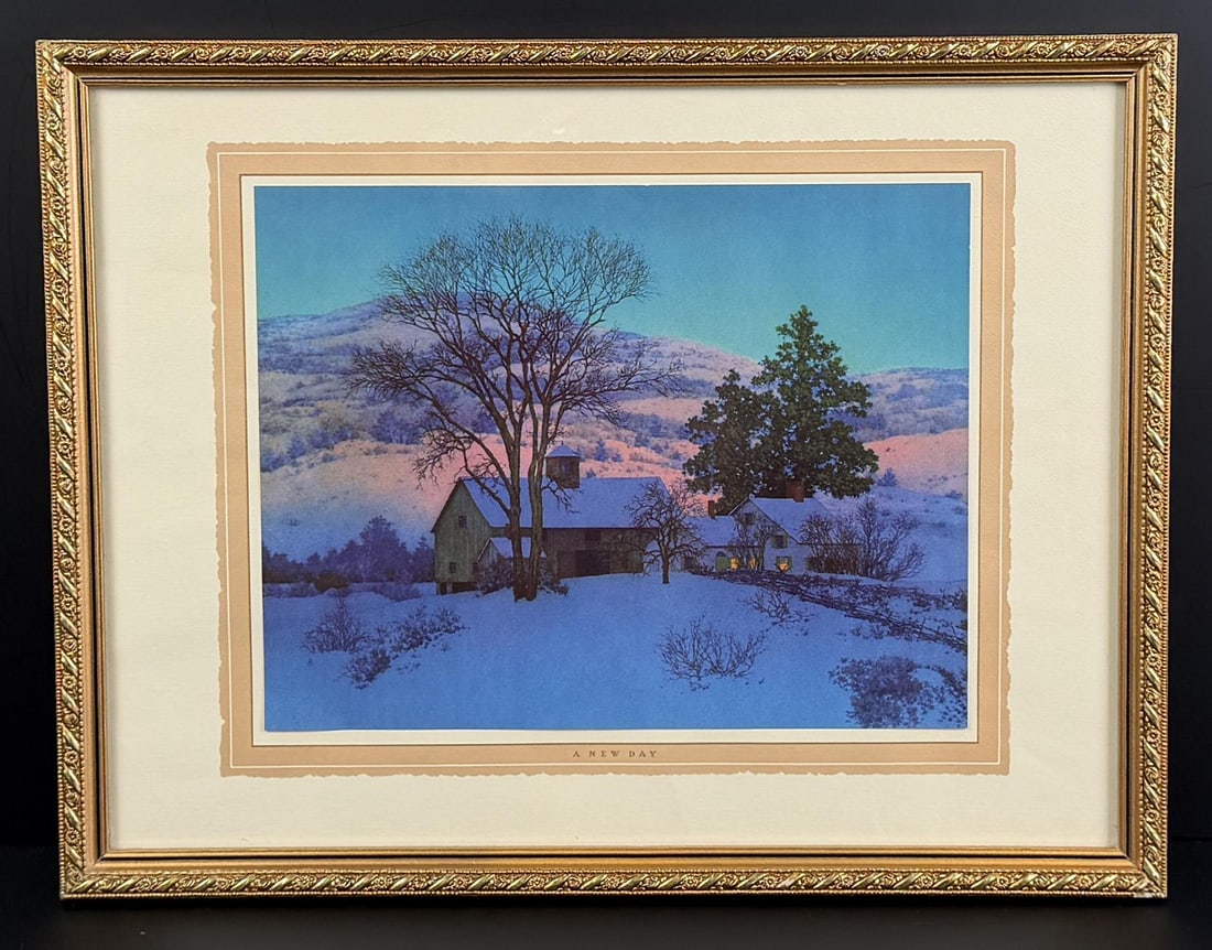 A New Day Maxfield Parrish Print: 13" by 17" framed.