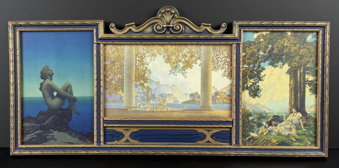 Daybreak Stars Hill Top Maxfield Parrish Print: Triptych. 11 1/4" by 23 7/8" framed.